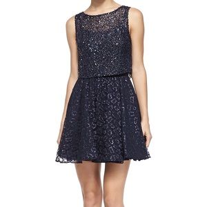 Alice+Olivia Hilta Beaded Navy Flare Dress